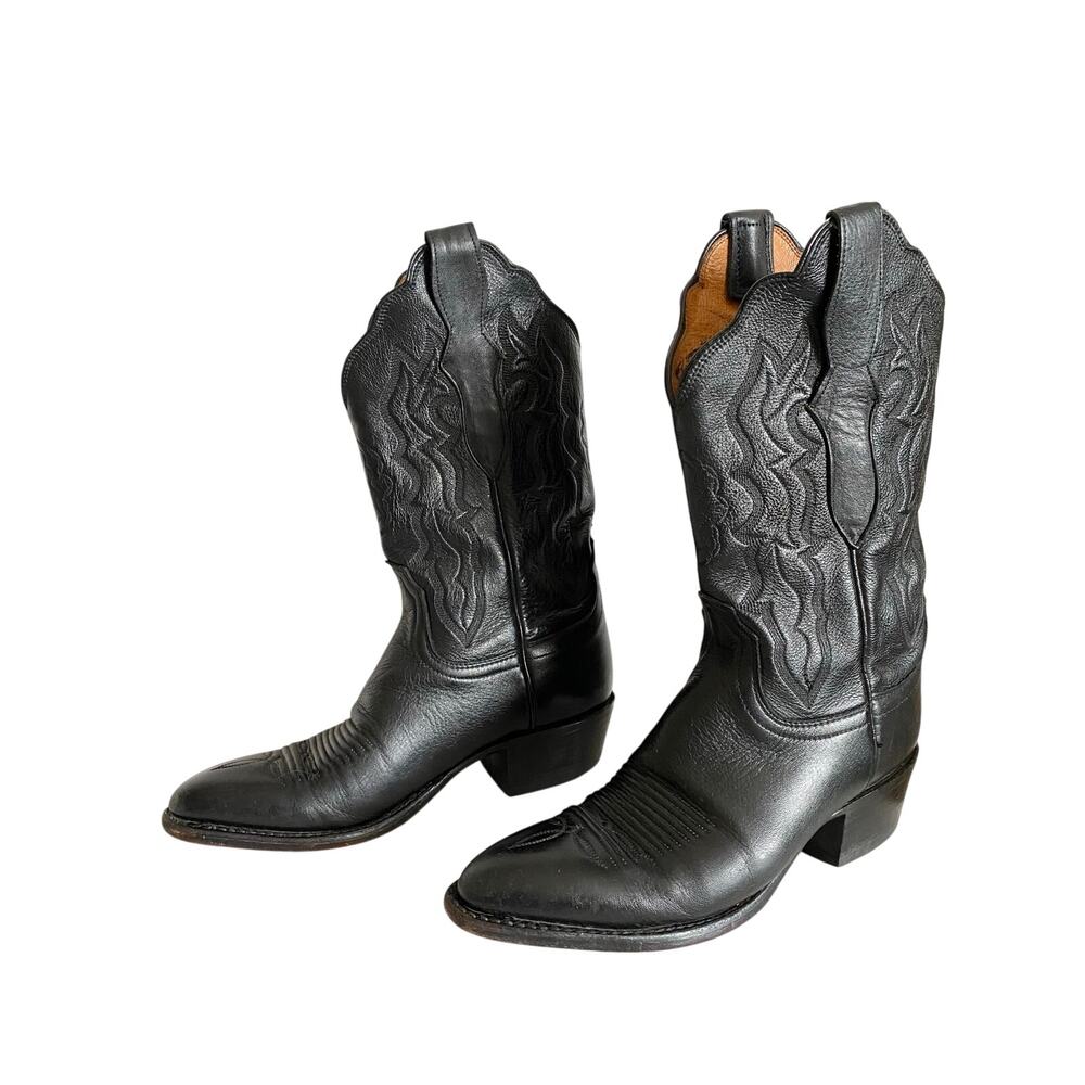 Lucchese Black Leather Western Cowboy Boots Womens size 6.5 B Stacked Heel